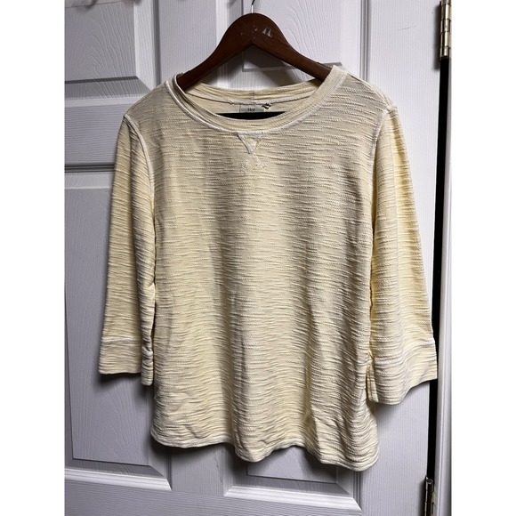 027-015 Hot Cotton Top Size M Medium Women‎ Soft Yellow Boho 3/4 Sleeve Textured - Picture 1 of 6